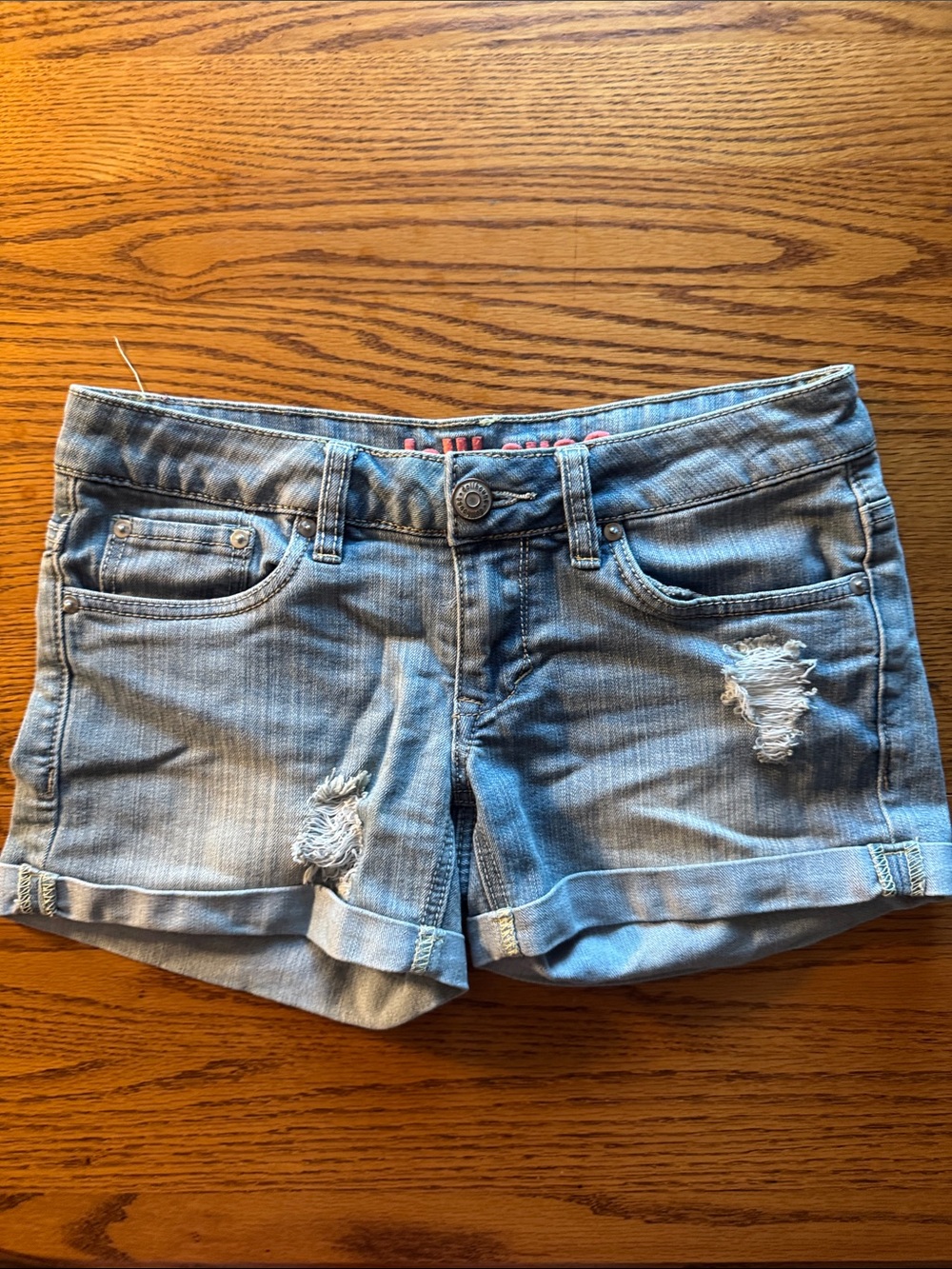 Dollhouse Light Blue Distressed Cuffed Denim Shorts
